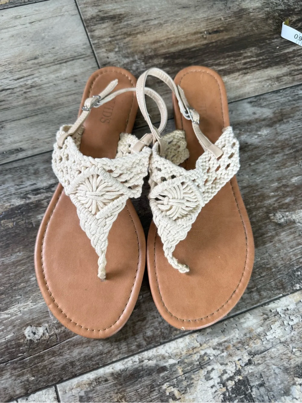 2 for $15 sale: David’s ivory/ cream knit crochet macramé Sandals (8/9) - Picture 1 of 5